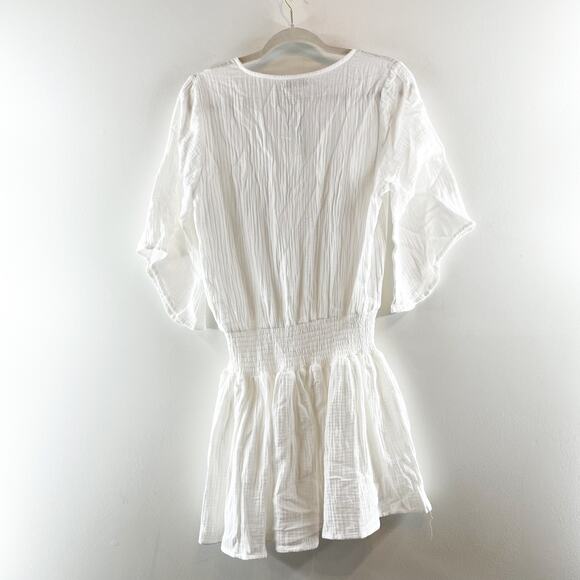Miou Muse 3/4 Sleeve Surplice V-Neck Cover-Up Mini Dress Gauze White Small - Picture 8 of 8